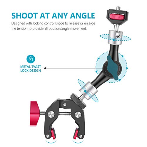 Neewer Brazo mágico 18cm Articulado Fricción Ajustable con Super Abrazadera Aleación Aluminio Robusta para Cámara Réflex Digital/Sin Espejo Videocámaras Luz LED Flash Monitor Campo