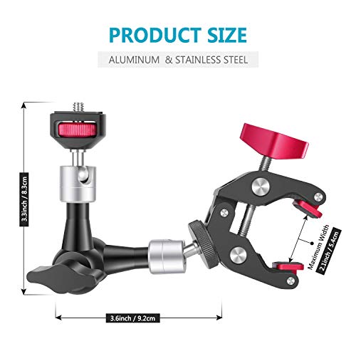 Neewer Brazo mágico 18cm Articulado Fricción Ajustable con Super Abrazadera Aleación Aluminio Robusta para Cámara Réflex Digital/Sin Espejo Videocámaras Luz LED Flash Monitor Campo