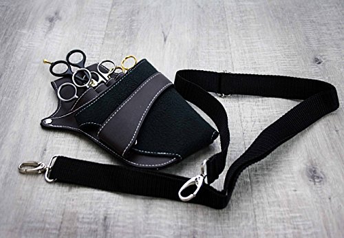 Negro Funda de piel de peluquería tijeras de peluquería funda/soporte funda con cintura cinturón de hombro remache bolsa de clips. Perfecto para todos.