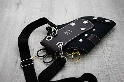 Negro Funda de piel de peluquería tijeras de peluquería funda/soporte funda con cintura cinturón de hombro remache bolsa de clips. Perfecto para todos.