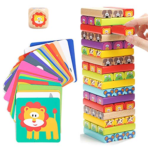 Nene Toys - Torre de Bloques Infantil de Madera 4 en 1 con Colores y Animales – Juego de Mesa Familiar Educativo para Niños Niñas de 3 a 9 años Compartir Entre Padres e Hijos