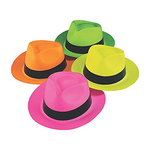 Neon Color Plastic Gangster Hats (12 Pack)