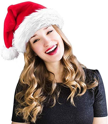 Neoqwez Aloha Christmas Santa Hat para Adultos, Tradicional Sombrero de Fiesta de Terciopelo de Felpa Rojo y Blanco