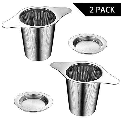 NEPAK 2 Pack Infusor de Té de Acero Inoxidable Colador Filtro con Tapa y Asa para Tazas de Té Café Ollas Té a Granel Hojas de Té Sueltas