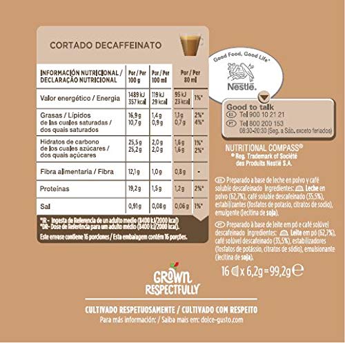 Nescafé Dolce Gusto Café Cortado descafeinado, Pack de 3 x 16 Cápsulas - Total: 48 Cápsulas de Café