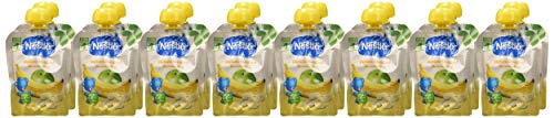 Nestlé Bolsita de puré de frutas, variedad Plátano y Manzana - Para bebés a partir de 4 meses - Paquete de 16 bolsitasx90g