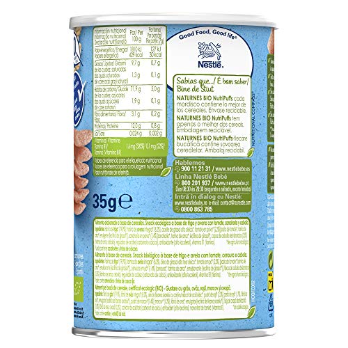 Nestlé Naturnes Bio Nutri Puffs Snack De Cereales Con Tomate, A Partir De 10 Meses  - Pack de 5 envases x 35g