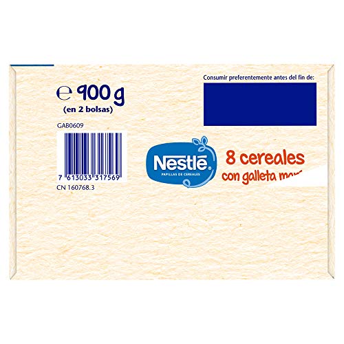 Nestlé Papillas - 8 cereales con Galleta María instantánea, a partir de 6 meses, 900 gr