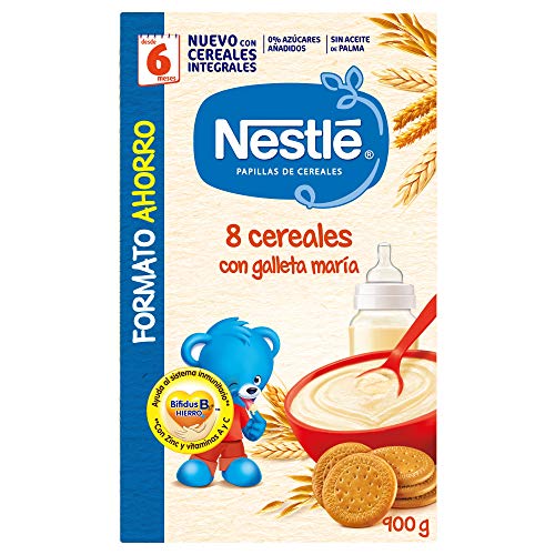 Nestlé Papillas - 8 cereales con Galleta María instantánea, a partir de 6 meses, 900 gr