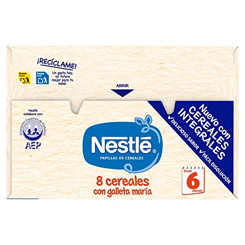 Nestlé Papillas - 8 cereales con Galleta María instantánea, a partir de 6 meses, 900 gr