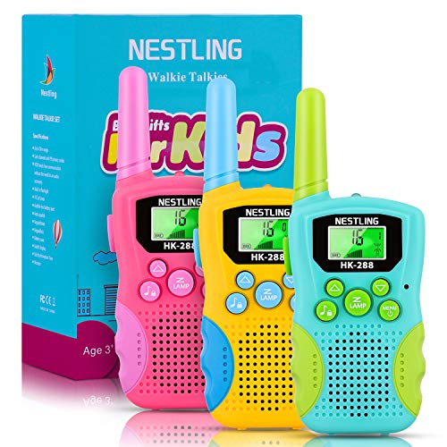 Nestling Walkie Talkie para niños,8 Canales LCD Pantalla Linterna Incorporado,Radio de 2 vías Juguetes,Rango de 3 Millas para Actividades Infantiles(3 Pack,Vistoso)