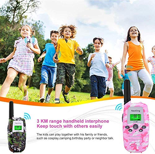 Nestling Walkie Talkies para niños de 3 Piezas, Radio bidireccional de Largo Alcance, Juguetes con Pantalla LCD retroiluminada y Linterna para niños, Aventuras al Aire Libre, Camping, Senderismo