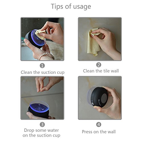 Neuftech Altavoz Bluetooth 3.0 Impermeable Sonido estéreo con Ventosa para Ducha Piscina etc(Negro)