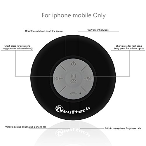 Neuftech Altavoz Bluetooth 3.0 Impermeable Sonido estéreo con Ventosa para Ducha Piscina etc(Negro)