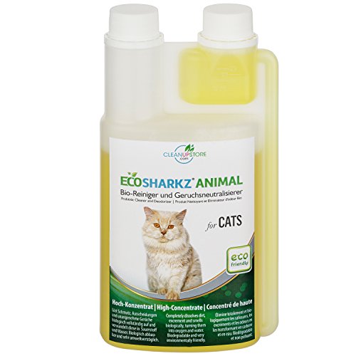Neutralizadores de olor para gatos - natural removedor de la orina del gato - contra el olor de la caja de arena – Ecosharkz for Cats (500 ml de concentrado de rendimiento 25 litros listos para usar el olor de la orina de gato removedor)