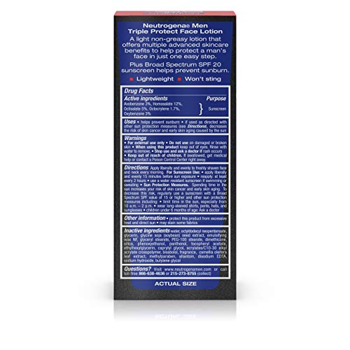 Neutrogena Men Triple Protect Face Lotion, SPF 20, Advanced Formula, 1.7 Flui...