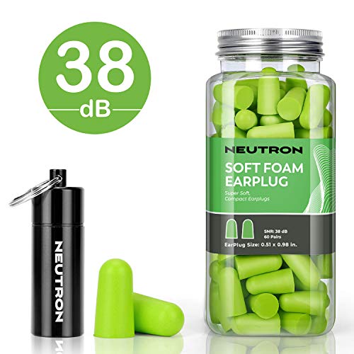 Neutron Supreme - Tapones para los oídos de espuma suave con máscara de ojos y funda de viaje, 38 dB SNR, ideal para dormir, viajes, conciertos, estudiar, trabajo, ruido fuerte, ronquidos – 60 pares
