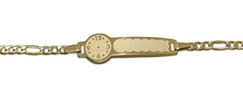 Never Say Never Pulsera para bebé de Oro Amarillo de 18Ktes con Placa y Reloj para Grabar. 14cm