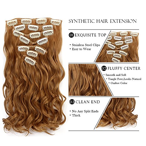 Neverland Beauty 22" Full Head Clip Extensión del pelo Hair Extensions,Wavy-7 Piece with 16 clips,Honey Blonde
