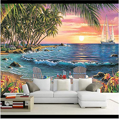 Newberli Personalizar Cualquier Tamaño Papel Tapiz Mural 3D Sala De Estar Decoración Del Hogar Fondo Pared Árbol De Coco Gran Mar Hermoso Paisaje