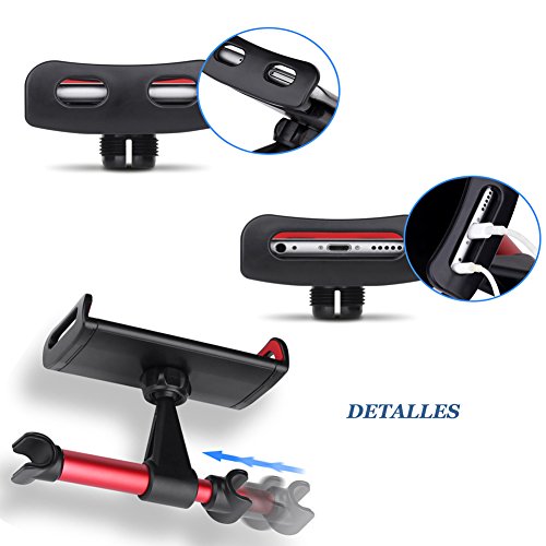 NewBull Soporte de reposacabezas del coche, soporte giratorio del asiento trasero de 360 grados apto para iPad / iPhone / Samsung Galaxy (dispositivos de 4-11 pulgadas) -Rojo