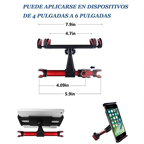 NewBull Soporte de reposacabezas del coche, soporte giratorio del asiento trasero de 360 grados apto para iPad / iPhone / Samsung Galaxy (dispositivos de 4-11 pulgadas) -Rojo