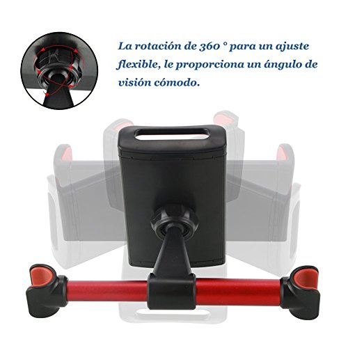 NewBull Soporte de reposacabezas del coche, soporte giratorio del asiento trasero de 360 grados apto para iPad / iPhone / Samsung Galaxy (dispositivos de 4-11 pulgadas) -Rojo
