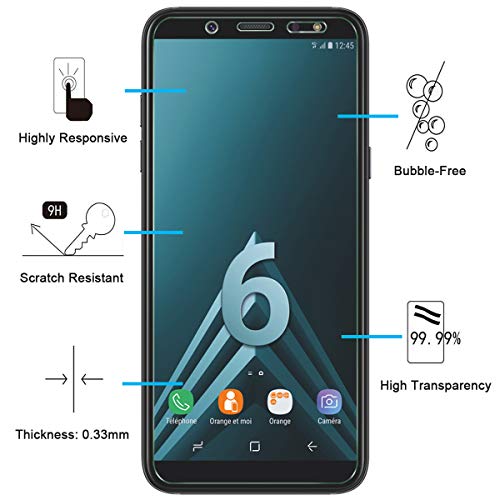 NEW'C 2 Unidades, Protector de Pantalla para Samsung Galaxy A6 (SM-A600F), Antiarañazos, Antihuellas, Sin Burbujas, Dureza 9H, 0.33 mm Ultra Transparente, Vidrio Templado Ultra Resistente