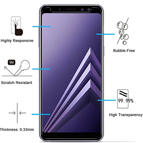 NEW'C 2 Unidades, Protector de Pantalla para Samsung Galaxy A8 (2018), Antiarañazos, Antihuellas, Sin Burbujas, Dureza 9H, 0.33 mm Ultra Transparente, Vidrio Templado Ultra Resistente