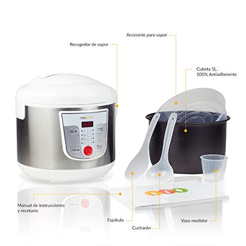 NEWCOOK Robot de Cocina Multifunción, Capacidad 5 Litros, Programable Hasta 24H, Cocina Automáticamente, 8 Menús Preconfigurados y Función Mantener Caliente Hasta 24H. Incluye Cubeta Antiadherente