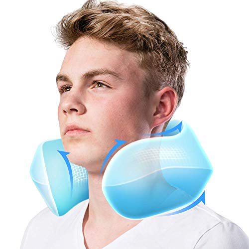 Newdora Almohada de Viaje de Espuma Viscoelástica, Almohada de Cuello Viscoelástica con Máscara para Ojos y Gorra, Almohadas para Acampar de Soporte Cervical Ortopédico(Gris)