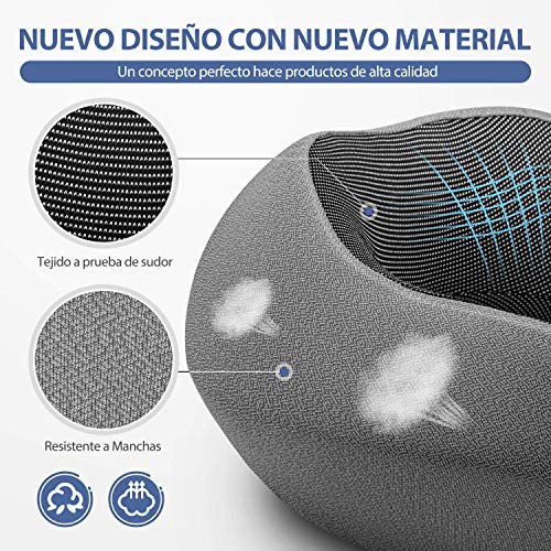 Newdora Almohada de Viaje de Espuma Viscoelástica, Almohada de Cuello Viscoelástica con Máscara para Ojos y Gorra, Almohadas para Acampar de Soporte Cervical Ortopédico(Gris)