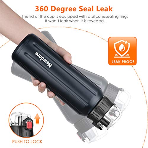 Newdora Botella Agua Deportiva, Botella Termica con Doble Asilamiento al Vacío,sin BPA, 316 Acero Inoxidable, Mantiene Bebidas Frías o Calientes para Correr, Gimnasio, Ciclismo,600ML, Negro Azulado