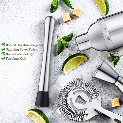 Newdora Cocteleras para Cocteles y Accesorios Profesional, Juego de Cockteleras de Calidad Acero Inoxidable, 15 PCS Hacer Cócteles, 750 ml Cocktail Shaker, Recetas de Cócteles