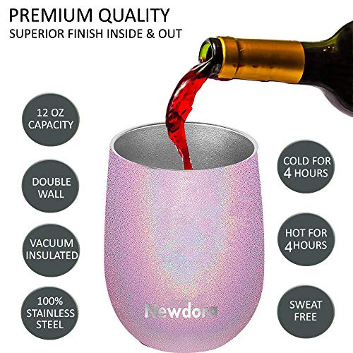 Newdora Termo Cafe 360ml, Taza térmica de Viaje de Acero Inoxidable con 1 un Cepillo de Limpieza, Tazas Cafe Reutilizable para Niños & Adultos, Oficina, Deporte, Acampada, Gimnasio (Rosado)