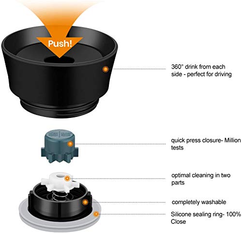 Newdora Termo Café para Llevar Taza de Viaje con Aislamiento al Vacío de 380ml de Acero Inoxidable Termos para Té o Café Tazas Térmicas a Prueba de Fugas de Doble Pared sin desenroscar la Tapa