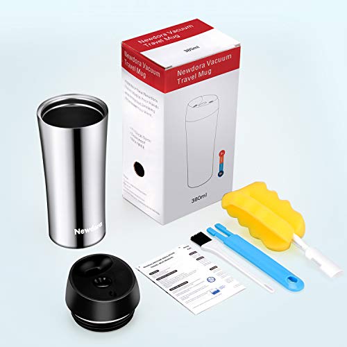 Newdora Termo Café, Vaso Termico Cafe de 380ml con Tapa, Botella Acero Inoxidable Agua para Viajes Oficina en casa Escuela Trabajos Camping