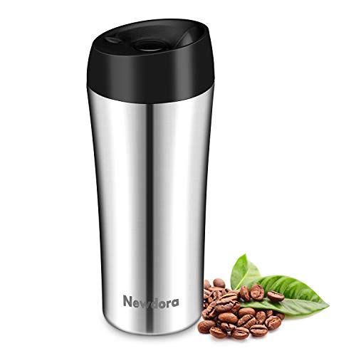 Newdora Termo Café, Vaso Termico Cafe de 380ml con Tapa, Botella Acero Inoxidable Agua para Viajes Oficina en casa Escuela Trabajos Camping