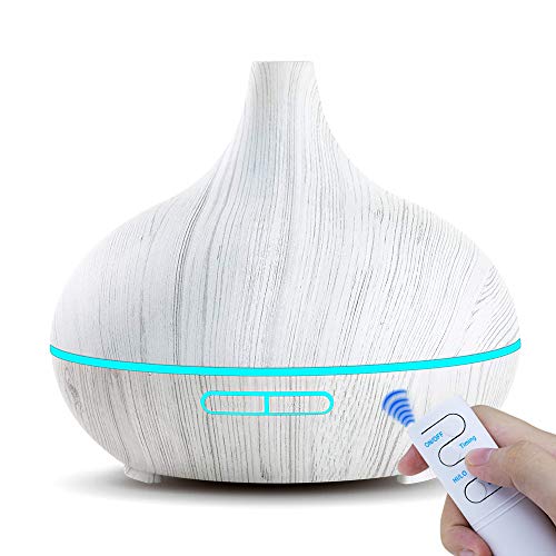 NEWKBO Humectador Ultrasónico, Difusor De Aaceites Esenciales De Aromaterapia De 550 ml, LED De Vapor Frío de 7 Colores, 4 Configuraciones De Tiempo,Oficina,Niños,Dormitorio (Grano De Madera Blanco)