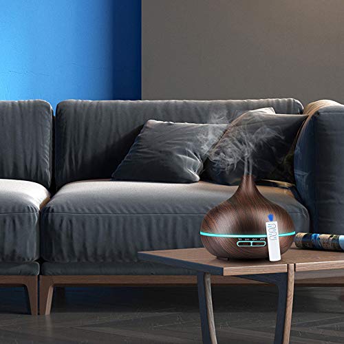 NEWKBO Humidificador Ultrasónico de 500 ml para Aromaterapia, Difusor de Aceites Esenciales, Vapor frío LED de 7 Colores, 4 Ajustes de Tiempo, Oficina, Niños, Dormitorio, Color Marrón
