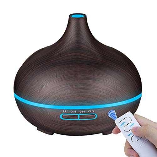 NEWKBO Humidificador Ultrasónico de 500 ml para Aromaterapia, Difusor de Aceites Esenciales, Vapor frío LED de 7 Colores, 4 Ajustes de Tiempo, Oficina, Niños, Dormitorio, Color Marrón