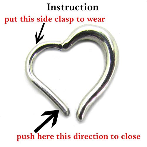 NewkeepsR 316L 16ga Acero quirúrgico Clikcer con bisagras Corazón Daith Helix Rook Piercing Ring