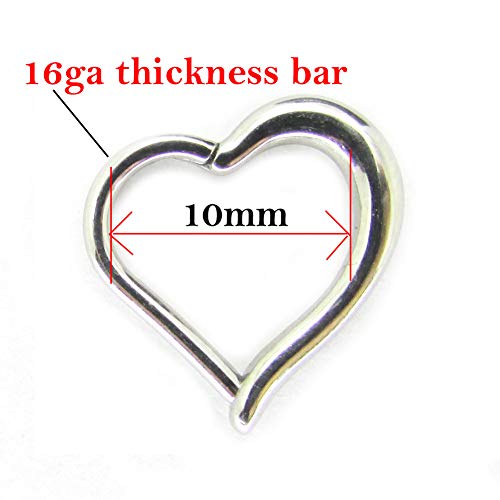NewkeepsR 316L 16ga Acero quirúrgico Clikcer con bisagras Corazón Daith Helix Rook Piercing Ring
