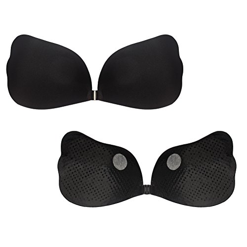 NewPI Sujetador Adhesivo Invisible de Mujer, Bra Mujeres Silicone Invisible Sujetador Push Up Uso Diario, Vestido de Boda, Vestido de Noche. (Negro, B)
