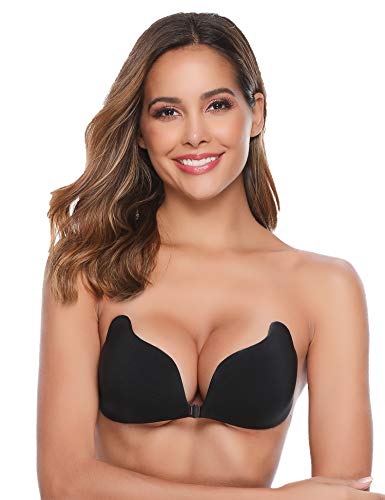 NewPI Sujetador Adhesivo Invisible de Mujer, Bra Mujeres Silicone Invisible Sujetador Push Up Uso Diario, Vestido de Boda, Vestido de Noche. (Negro, B)