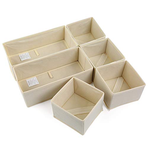 NEWSTYLE Organizadores de Cajones,Juego de 6 Cajas Organizadoras Plegables para Sujetadores Bragas Calcetines (Beige)