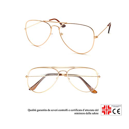 NEWVISION® - Gafas de lectura, gafas de vista para presbicia, montura de metal, estilo retro aviador, ref. NV8132 +3.00 dorado