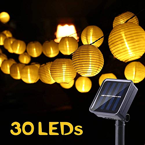 NEXVIN Guirnaldas Luces Farolillos Solares Exterior, 8M 30 LED Cadena de Luces Impermeable para Decoración Jardines Terraza Patio (Blanco Cálido)