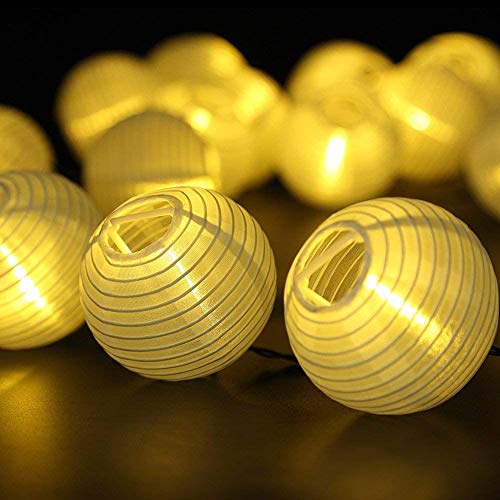NEXVIN Guirnaldas Luces Farolillos Solares Exterior, 8M 30 LED Cadena de Luces Impermeable para Decoración Jardines Terraza Patio (Blanco Cálido)