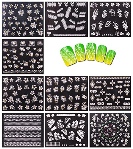 Nicedeco 50 hojas (más de 1500 unids) 3D pegatinas de uñas varias flores cráneo mariposa patrones calcomanías diseños de uñas de arte para las mujeres niñas